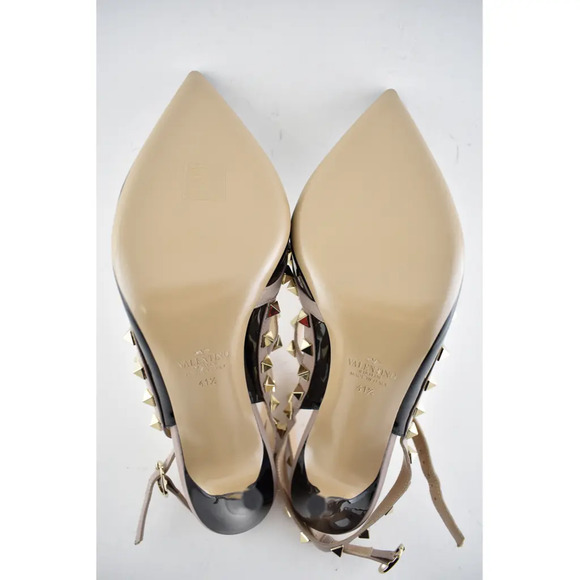 Valentino Rockstud Black Patent Poudre Nude Ankle T Strap Classic Heel Pump 41.5 - Picture 12 of 12